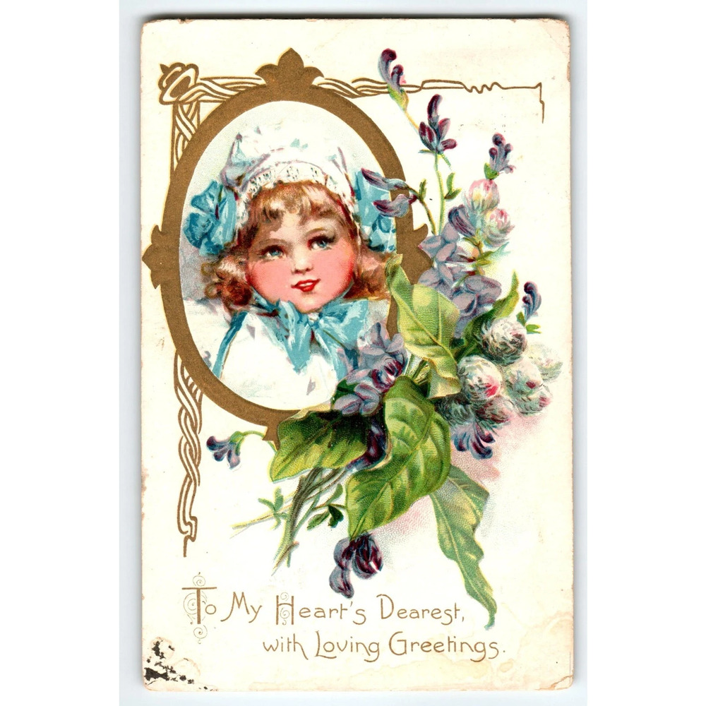 Frances Brundage Postcard Valentine Sweet Girl Floral Missives 1900's Tuck